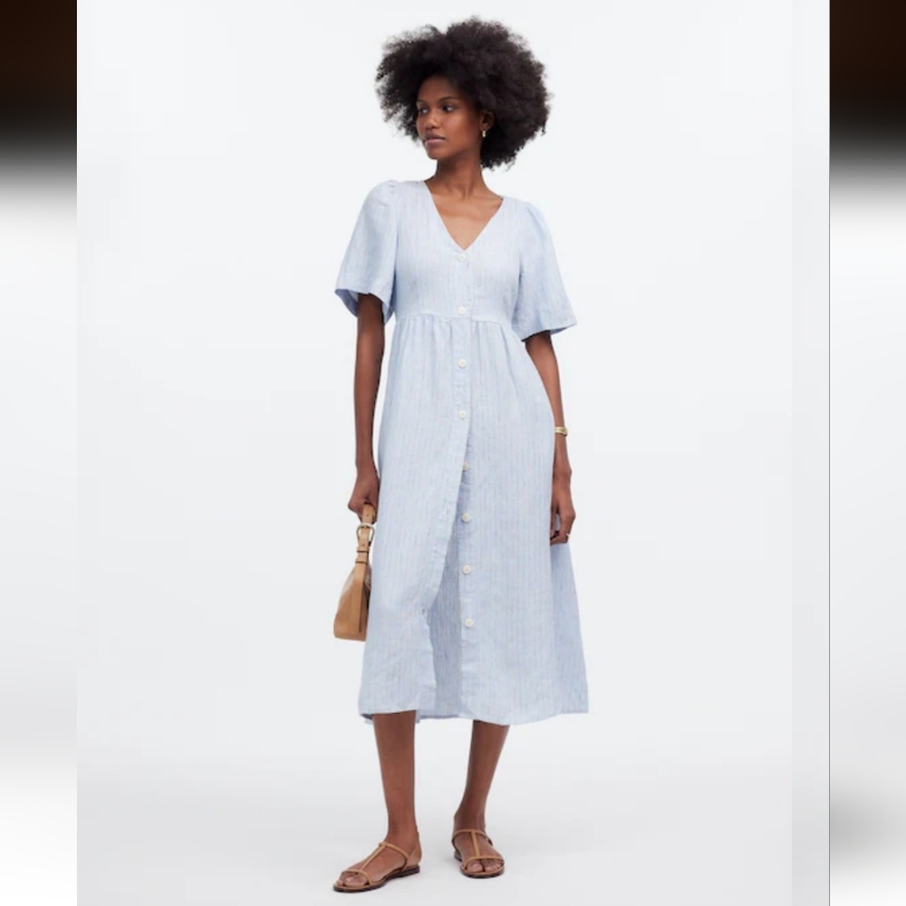 Madewell Cassie Button-Front Midi Dress in Linen